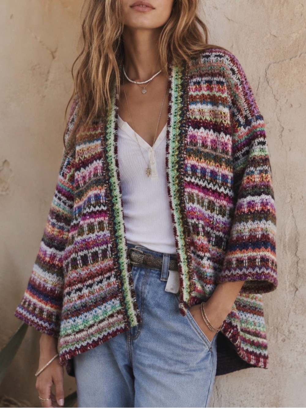 Anthropologie DRA Yoko Kimono Open Cardigan Boho Sweater Jacket M Festival - Picture 11 of 11
